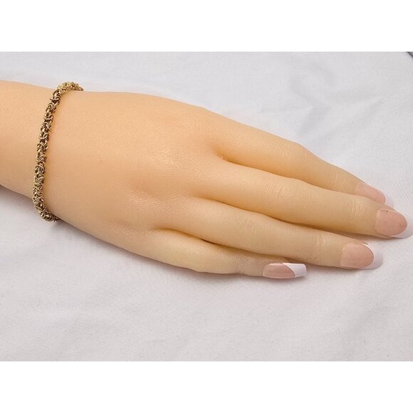 Fancy 18K Karat Solid Yellow Gold Designer Byzantine Link Chain Bracelet 7.25" L - Picture 10 of 16